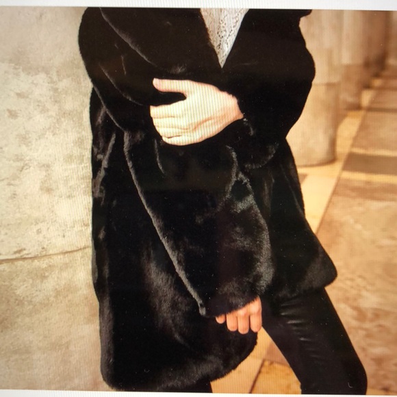 THE KOOPLES Long Black Faux Fur Coat - Picture 4 of 5